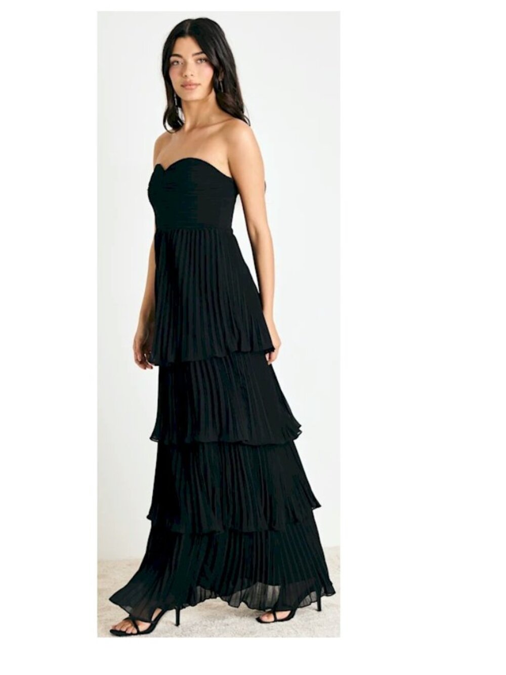 Lulus Seriously Sensational Black Strapless Pleated Tiered Dress XS New NWT